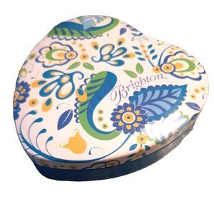 Brighton Heart Shaped Tin Blue Paisley Flower 5.5" Metal Heart Empty for Gift